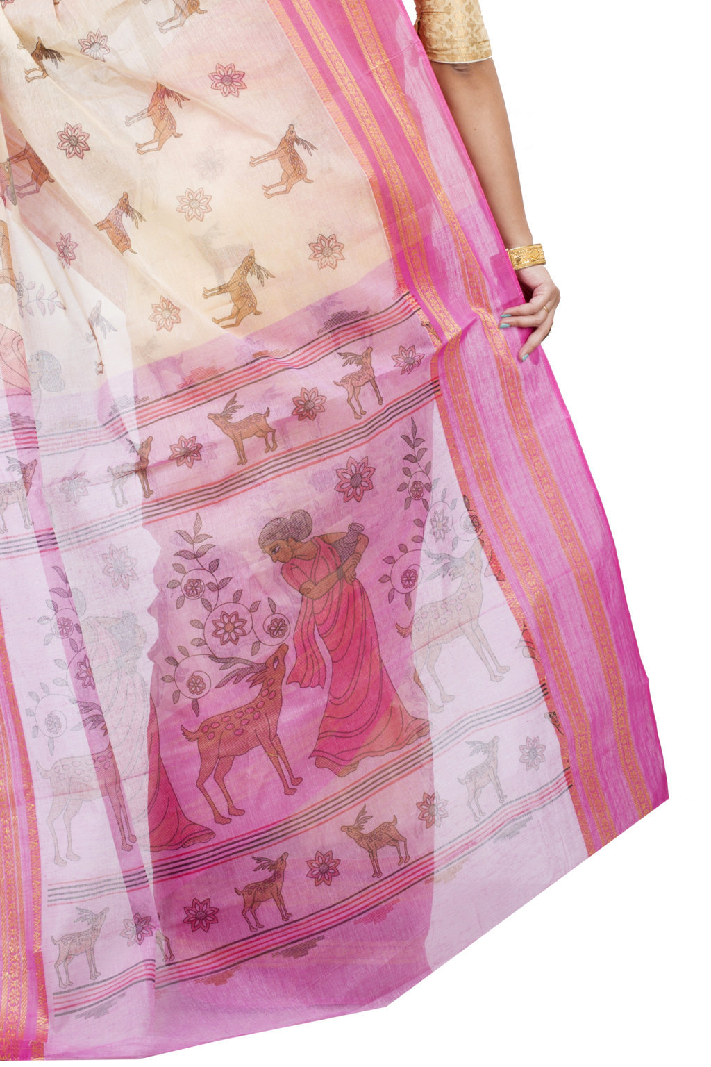 Pink Pure Cotton Sakuntala Tant Saree Print (1855)
